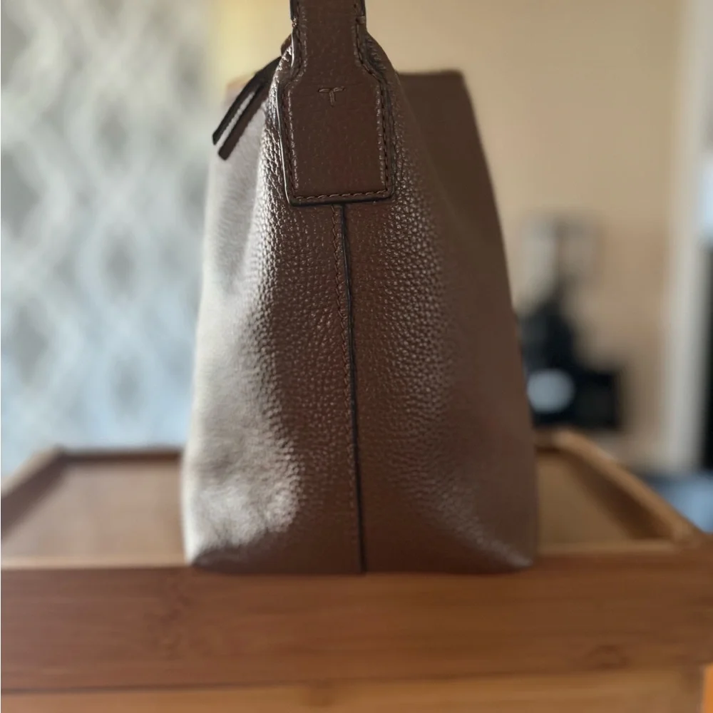 Tory Burch Brown Pebbled Leather Hobo Satchel with Tassel